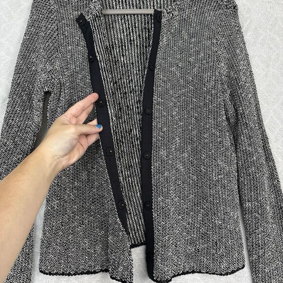 Eileen Fisher Melange Organic Linen Grain Jacket Small Cardigan Black White Snap - Picture 3 of 13